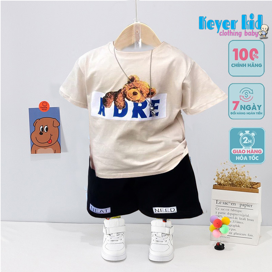 [HCM]Sét Bộ Quần Áo Bé Trai Mặc Hè Bộ Thun Cotton 4C Cộc Tay Size Nhí Hình Gấu Dể Thương Phong Cách KEYER KID VN Mã MA001