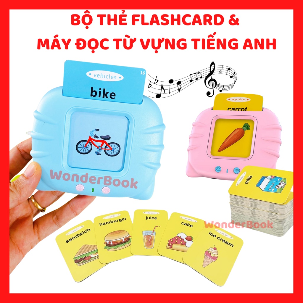 Máy đọc thẻ flashcard pro- song ngữ anh- việt,112 thẻ, phát âm chuẩn cho bé kèm thẻ + cáp sạc usb