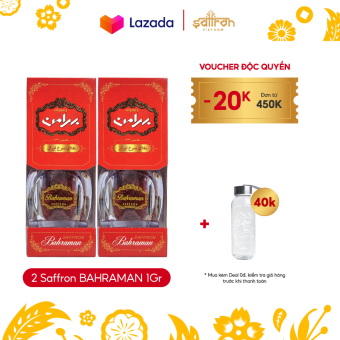 Nhụy Hoa Nghệ Tây saffron BAHRAMAN 2 hộp 1Gram/hộp tặng bình thủy tinh đựng nước chịu nhiệt 300ml SAFFRON VIỆT NAM