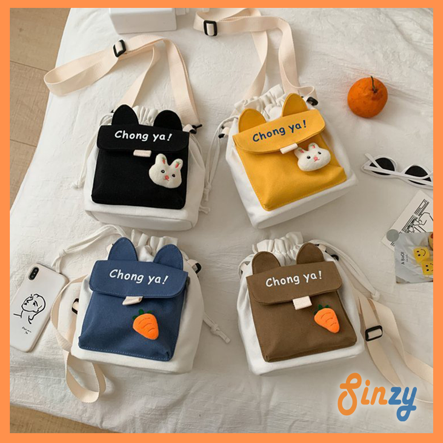 Túi Đeo Chéo Vải Canvas Miệng Rút Chongya Siêu Dễ Thương Phong Cách Thời Trang