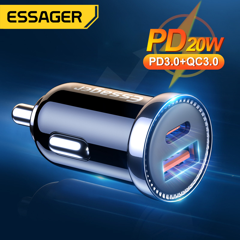 Bộ sạc ô tô Essager 20W Sạc nhanh 3.0 QC PD Phụ kiện ô tô nhanh Cổng USB loại C cho Samsung Xiaomi H