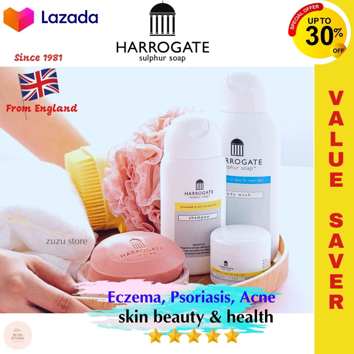 Gambar HARROGATE SULFUR SOAP HARROGATE BEAUTY CREAM HARROGATE SULFUR CREAM SABUN JERAWAT SABUN ECZEMA PSORIASIS HARROGATE BODYWASH SHAMPOO ANTI SKIN FUNGUS DANDRUFF ALLERGY BYTEMA HARROGATEMALAYSIA ???  ??? ?????