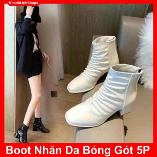 Boot Nhăn Da Bóng Gót 5p có khóa kéo- Ảnh thật