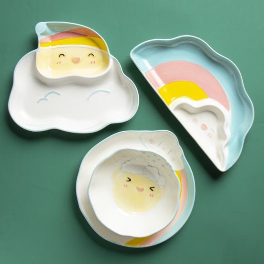 Bộ bát đĩa sứ cầu vồng bát đĩa sứ ăn dặm dễ thương bát đĩa sứ decor