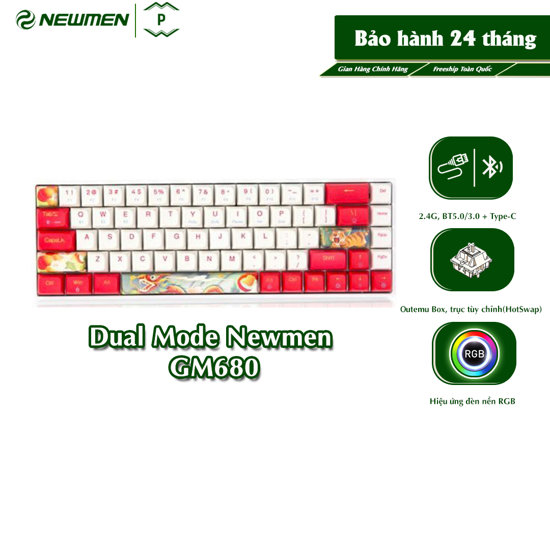 Bàn Phím Cơ Không Dây Dual Mode Newmen GM680Layout 68 Phím HotswapĐa Chế Độ Kết Nối (Bluetooth 5.0/W