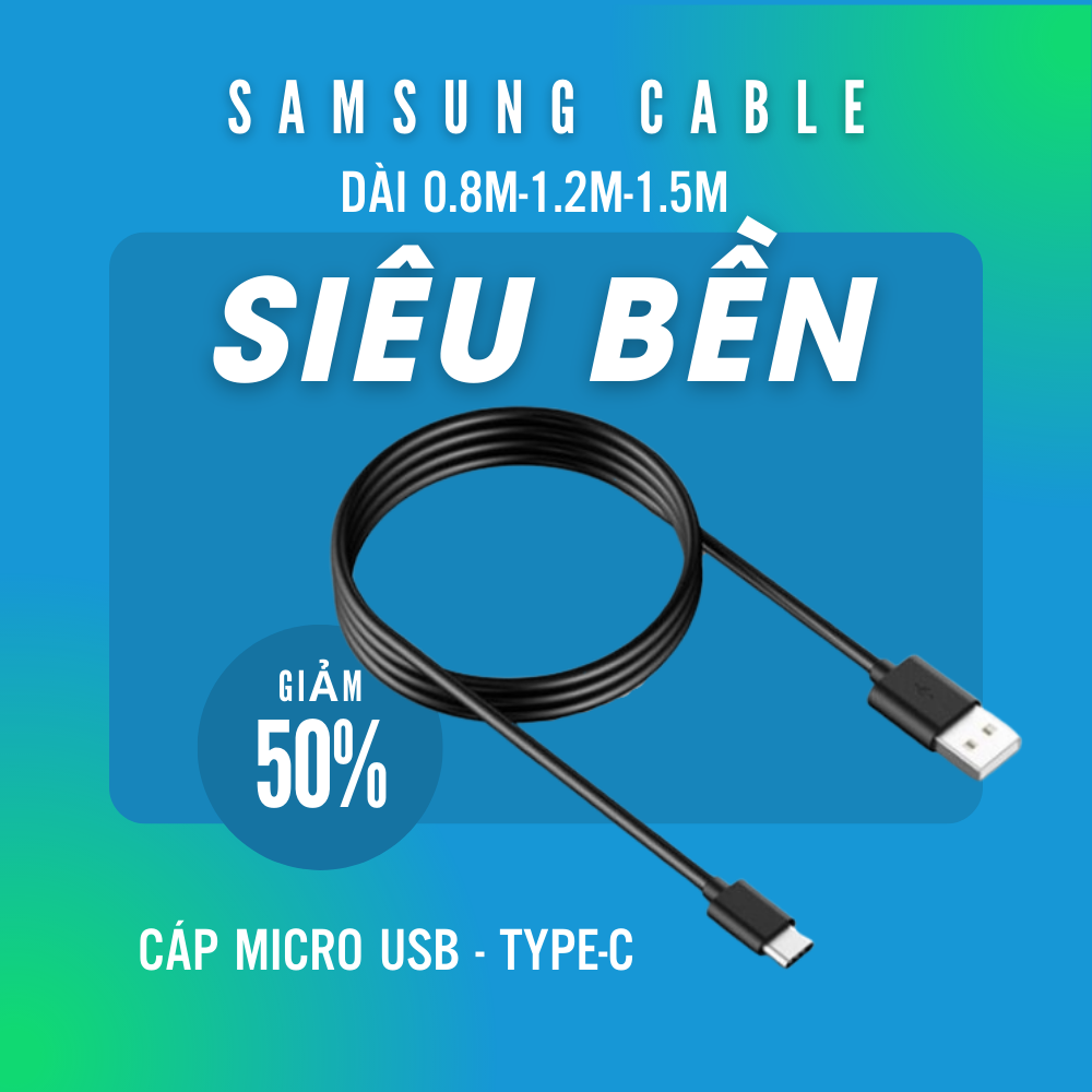 Cáp sạc samsung micro usb, typeC dài 80cm, 1m2 và 1m5 hỗ trợ sạc nhanh, siêu bền