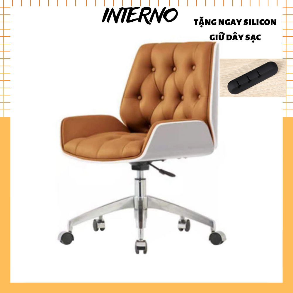 Ghế giám đốc cao cấp lưng gỗ da xipi xoay 360 interno, ghế văn phòng xoay da thư giãn ngả lưng