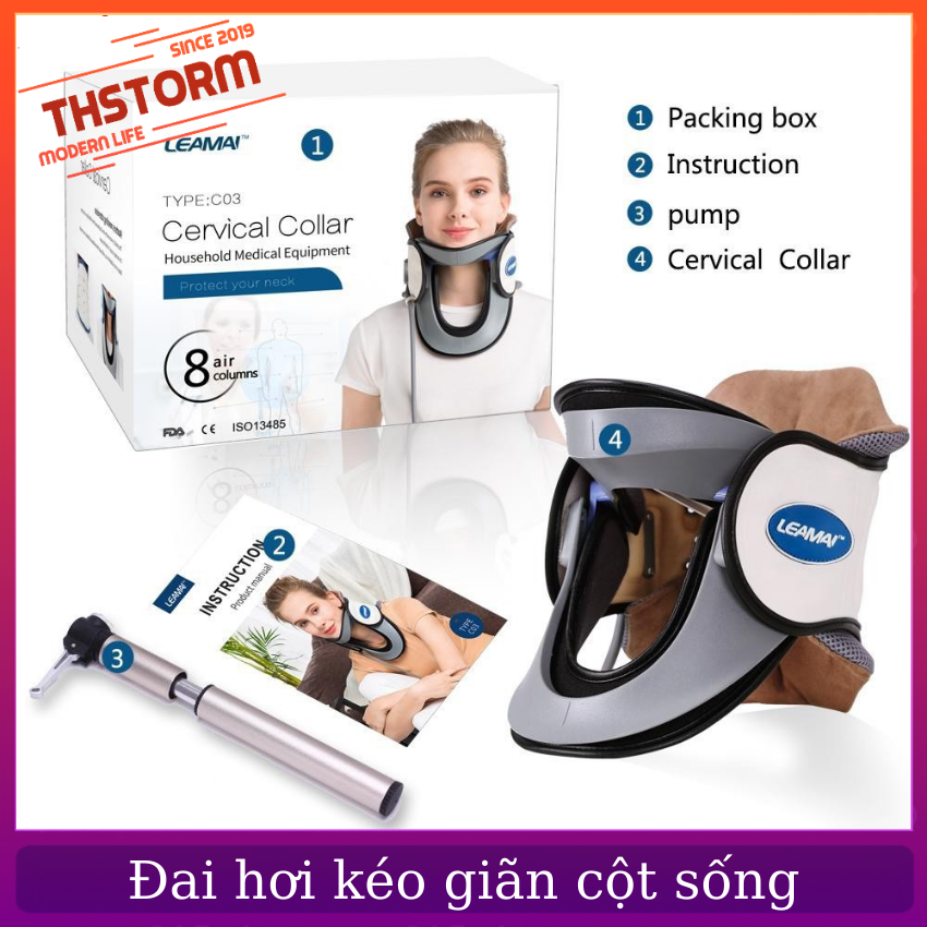Đai hơi kéo giãn cột sống cổ hết đau thoái hóa thoát vị Leamai C03 và C02 khung siêu nhẹ dễ sử dụng - THStorm