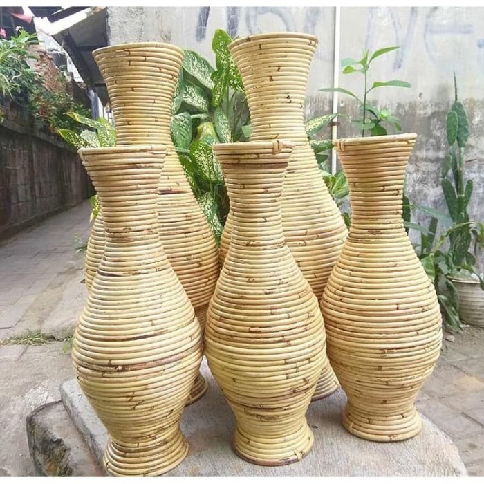 guci vas bunga 50cm guci klasik rotan asli anyaman