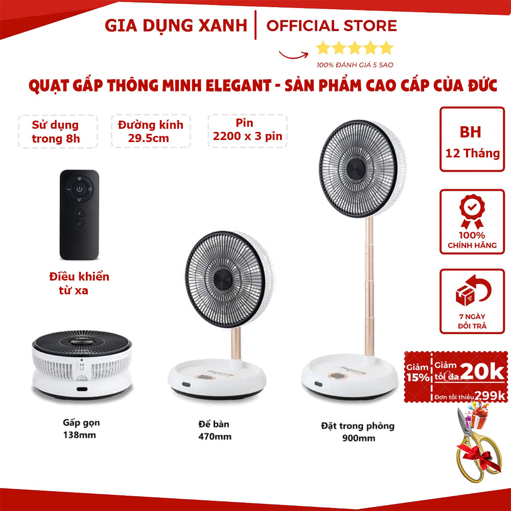 Quạt Cây Đứng Tùy Chỉnh Độ Cao, Quạt Sạc Gấp Gọn Elegant , Quạt Cây Điều chỉnh Cao Thấp, Quạt tích điện, Thời gian sử dụng không dây tới 8 giờ, Có Điều Khiển!
