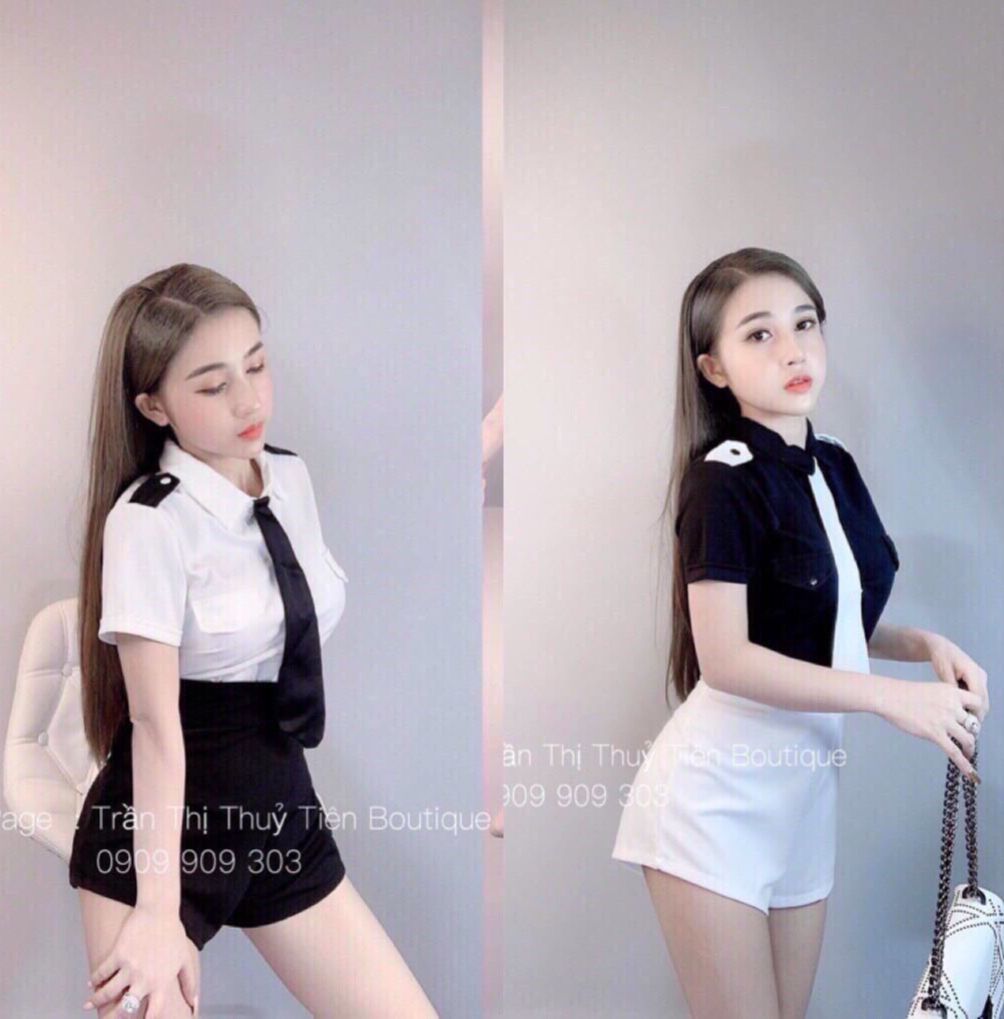 [Hàng Hot] Sét Đồ Bộ Nữ Cơ Trưởng Tiếp Viên Áo Có Cà Vạt & Quần Đùi Thời Trang Kiểu Cách Đi Chơi, Đi Dự Tiệc D.ONE FASHION, Mẫu Free Size (40-55Kg) Mặc Vừa