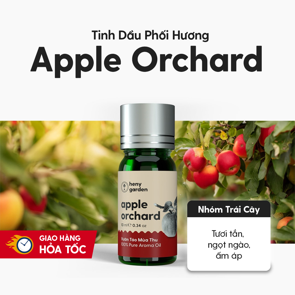 Tinh Dầu Thơm Phối Hương APPLE ORCHARD (Ngọt Táo) Mới HENY GARDEN Xông Thơm Phòng Khuếch Tán, Làm Nến Thơm Thư Giãn Giúp Dễ Ngủ 10mL