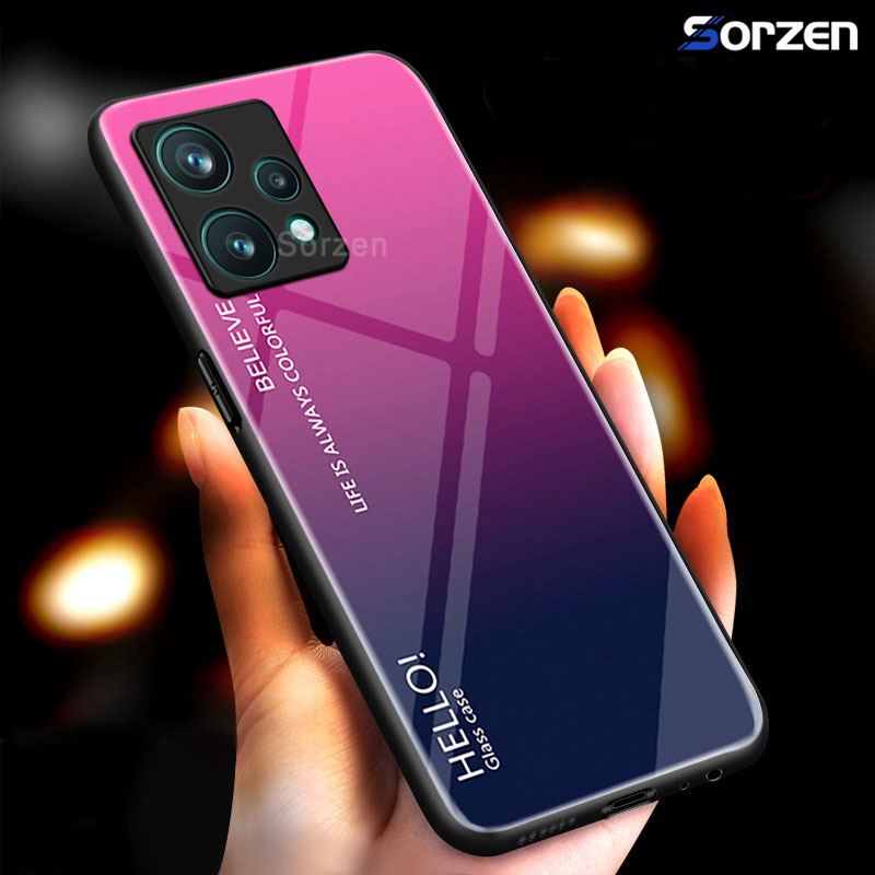 Đối với realme 9 4g / 9 pro / 9 pro+ / realme narzo 50 pro 5g vỏ bằng kính cường lực gradient chống va đập vỏ bảo vệ toàn diện mặt sau