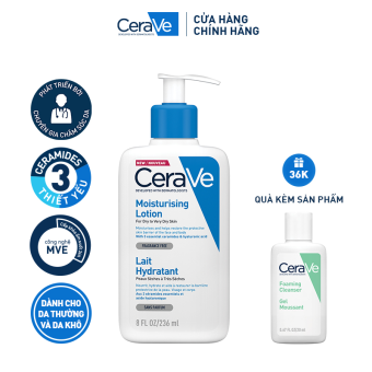 Bộ sản phẩm Cerave sữa dưỡng ẩm dành cho da khô (236ml) và sữa rửa mặt làm sạch sâu cho da dầu (20ml)