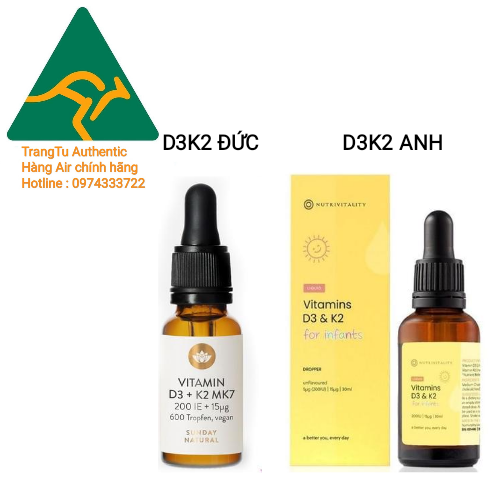 Vitamin d3k2 mk7 sunday natural 20ml của đức d3k3 mk7 nutrivitality 30ml của anh