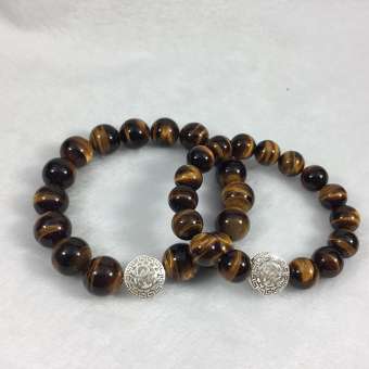 Vòng tay cặp đôi đá mắt hổ nâu vàng tự nhiên mix chữ PHÚC (2 vòng)