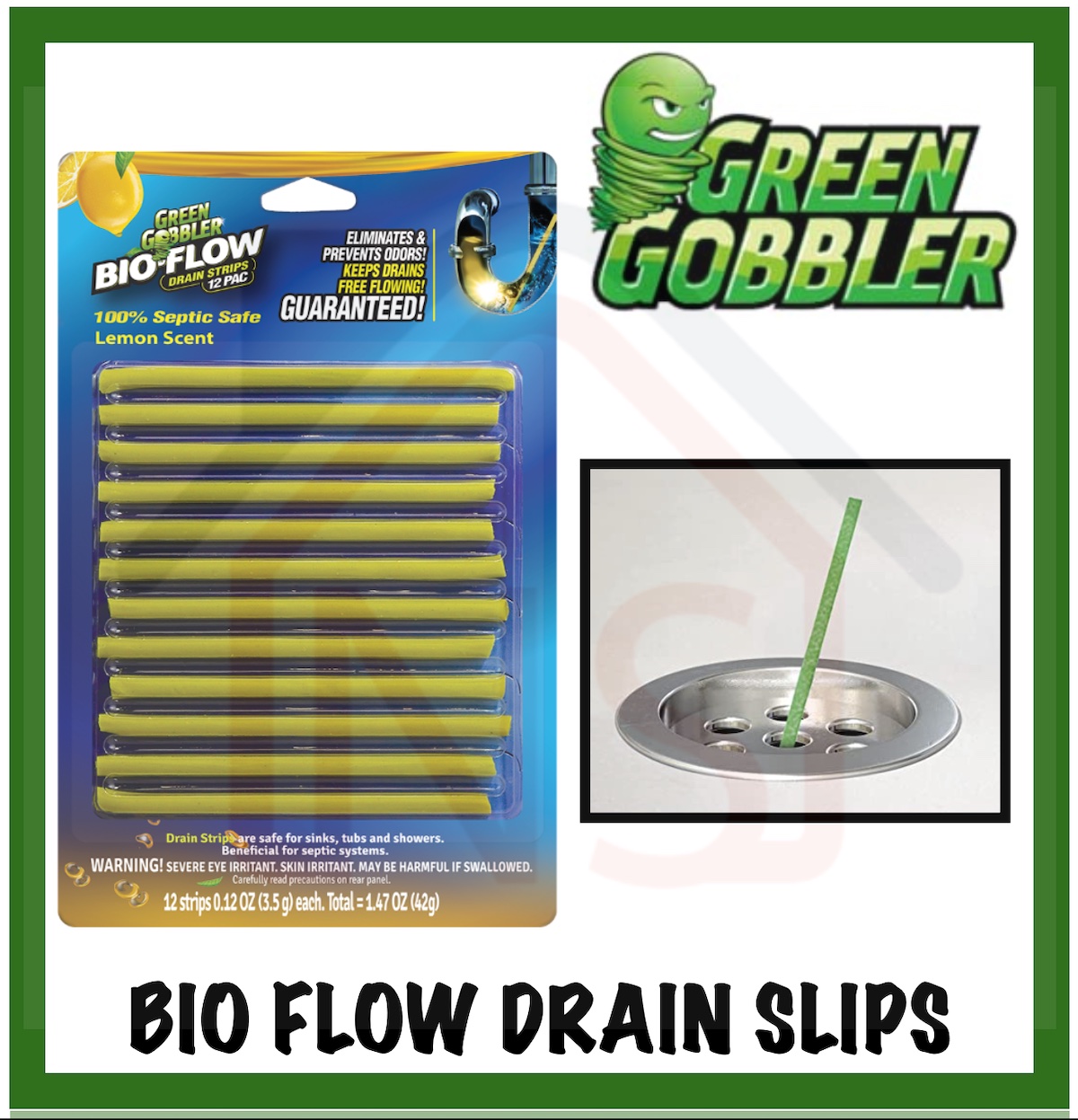 Green Gobbler Drain Strips, Bio-Flow, 12 Pack - 12 pack, 0.12 oz strips