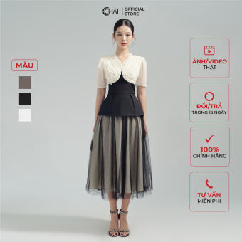 Chân Váy CCHAT Suông Họa Tiết Chất Liệu Lưới Cao Cấp 13CDM8002XT