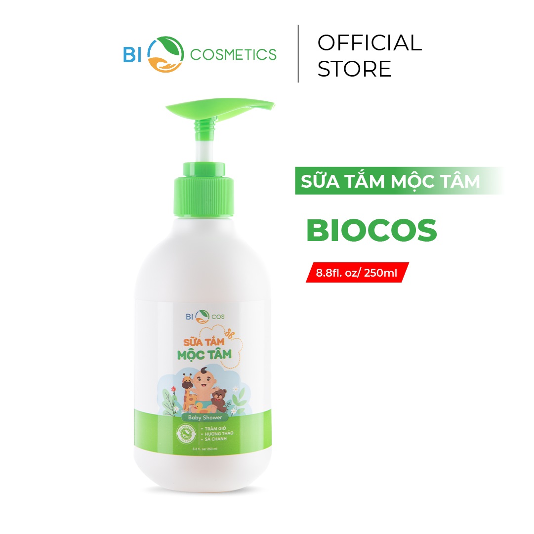 Sữa tắm trẻ em thảo mộc biocos mộc tâm 250ml - tinh chất thảo mộc mát da, hết rôm sảy mẩn ngứa