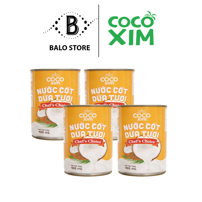 Combo 4 lon nước cốt dừa tươi từ 100% dừa nguyên chất Cocoxim Chef's Choice CB4.CDCC400.0004LA - Thương hiệu COCOXIM 400ml - BALO STORE