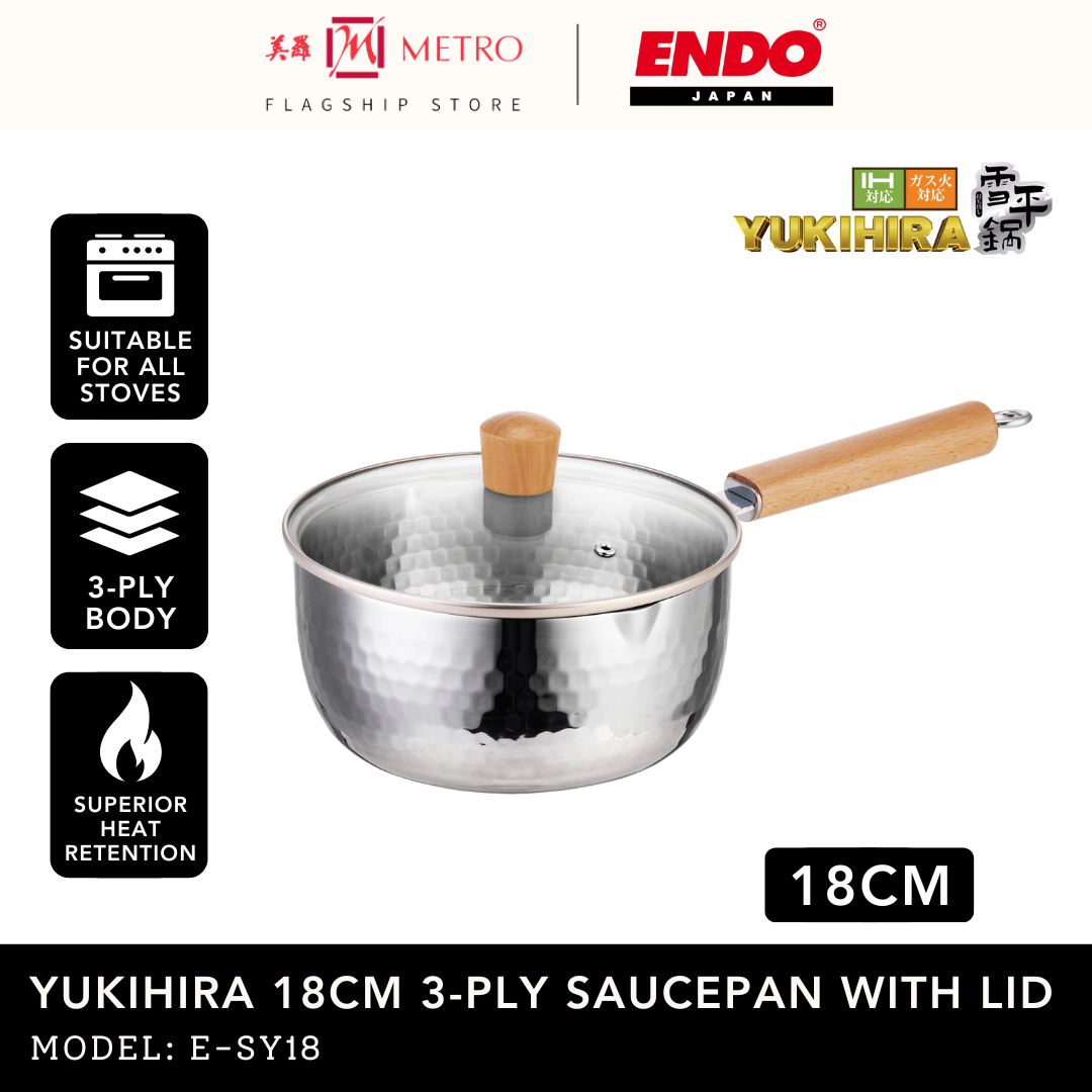 Endo Yukihira 18Cm 3-Ply Saucepan With Lid - Seamless Tsuchimi