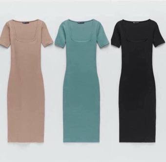 Đầm body cổ vuông , váy body len tăm tay lỡ dáng dài vải đẹp freeship