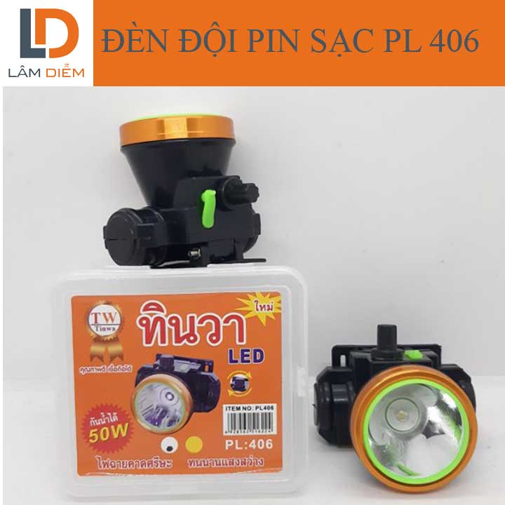 Đèn pin đội đầu siêu sáng Đèn pin đội đầu pin sạc kín nước công tắc xoay pl 406 - t1602