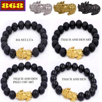 Vòng Tay Tỳ Hưu Đá Hạt Đen - Chuỗi hạt phong thủy 10 ly VDNLTHV10 - Hợp mệnh Mộc, mệnh Thủy