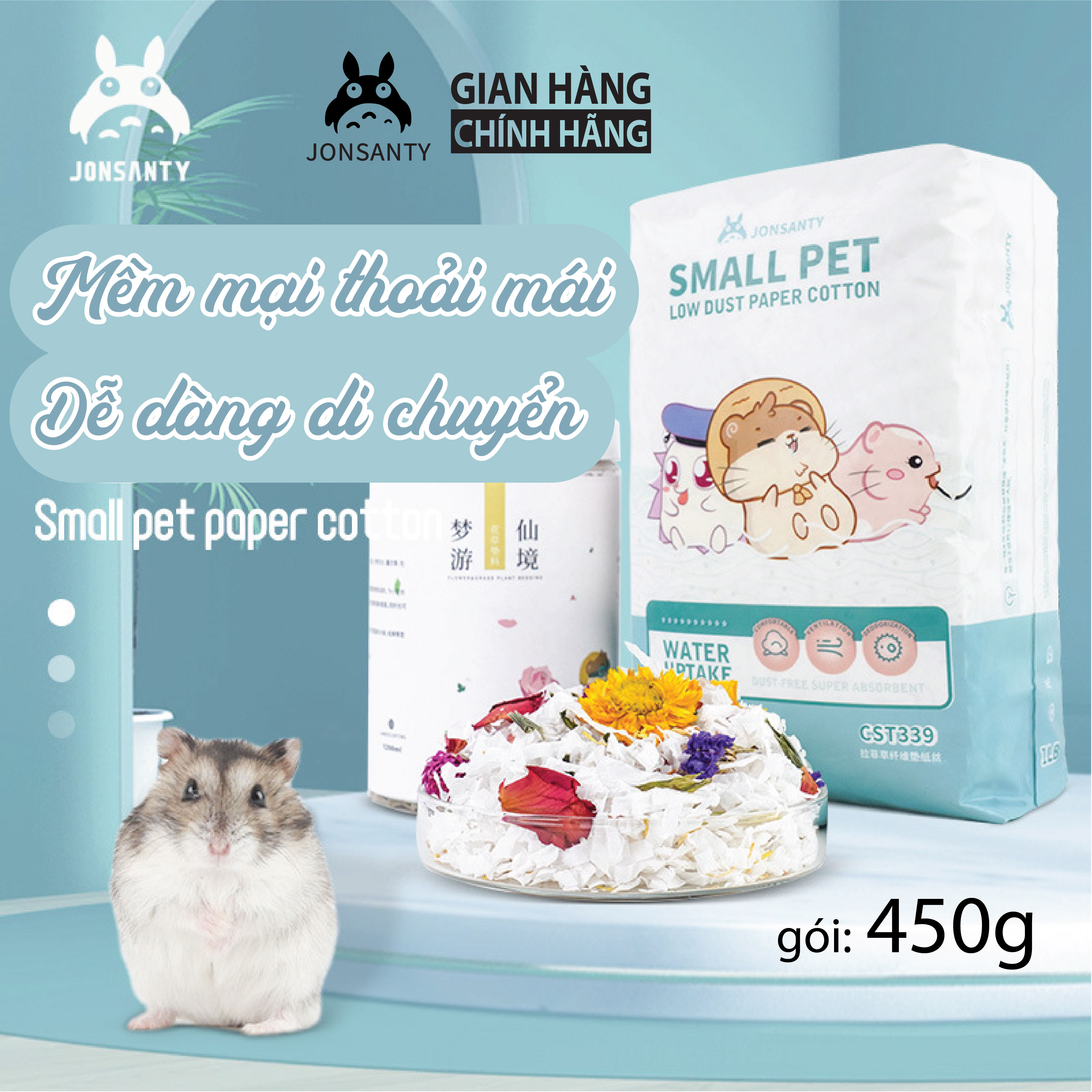 Lót chuồng chuột hamster thú cưng nhỏ thỏ nhím chuột lang hàng chính hãng JONSANTY gói lớn 1LB/450gram