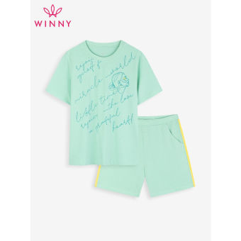 WINNY - Bộ đồ cotton cộc tay quần đùi mặc nhà họa tiết chữ 1MNCT22136C