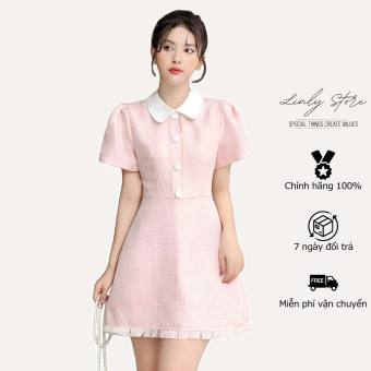 Váy cổ phối kiểu nữ chất dạ tweed dáng xoè Linly Store V-VDT1