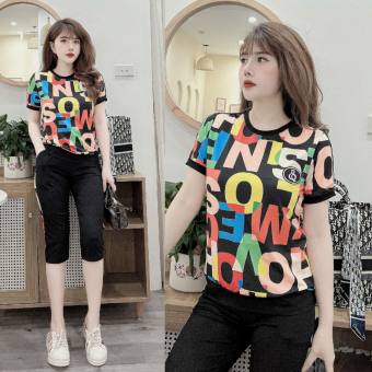 Đồ bộ thun cotton lửng nữ họa tiết chữ màu OH