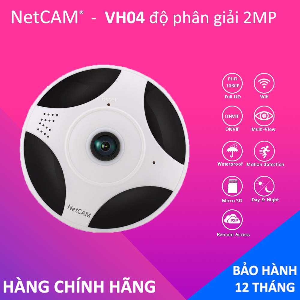 Camera quan sát toàn cảnh 360 độ Panorama NetCAM VH04, độ phân giải 2.0MP, kích thước 10x2cm