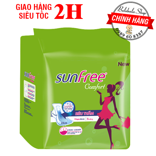 Băng vệ sinh Sunfree Comfort có cánh (gói 8 miếng)