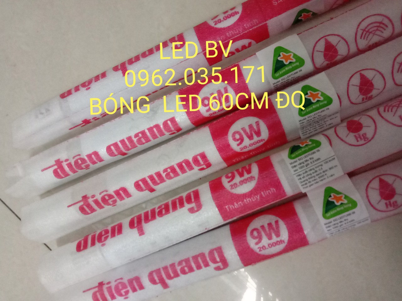 Bộ và bóng đèn led thủy tinh t8 60cm điện quang