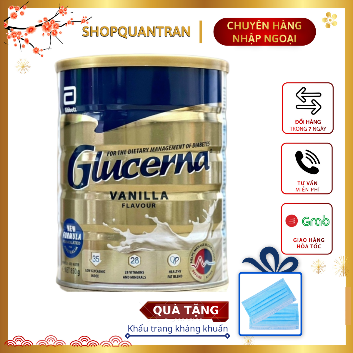 Sữa tiểu đường Glucerna Úc hộp 850G (Date Mới) Hương Vanilla Chính hãng