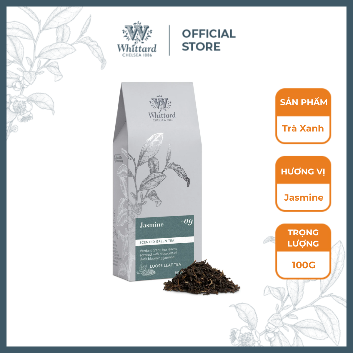Trà xanh Anh Quốc Whittard Classics Jasmine