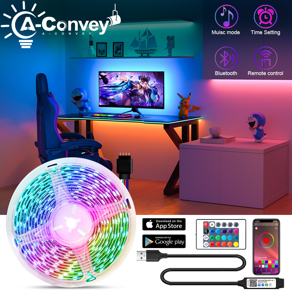 Dải Đèn LED USB Bluetooth RGB 5V 2835SMD Với Đèn LED RGB Điều Khiển Từ Xa 24 Phím Băng Đèn LED Linh Hoạt Dải Băng Đi-ốt Đèn Nền Màn Hình TV RGB Để Bàn