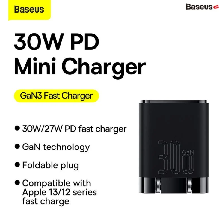 ✔chính hãng - bảo hành 12 tháng ✔ cốc sạc siêu nhanh type c 30w baseus gan3 fast charger