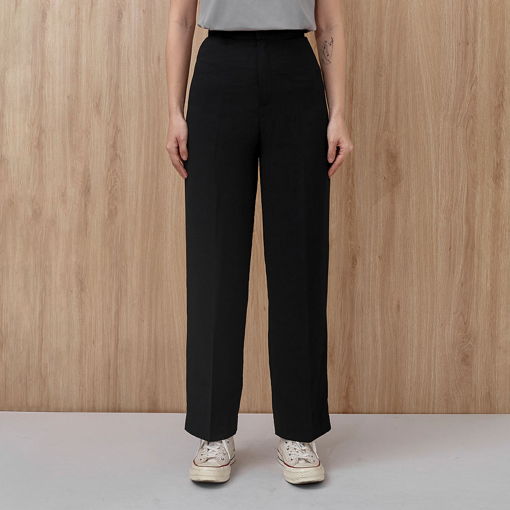 Andabove - Quần tây nữ ống Suông dây kéo trước - Straight Pants - Màu Đen