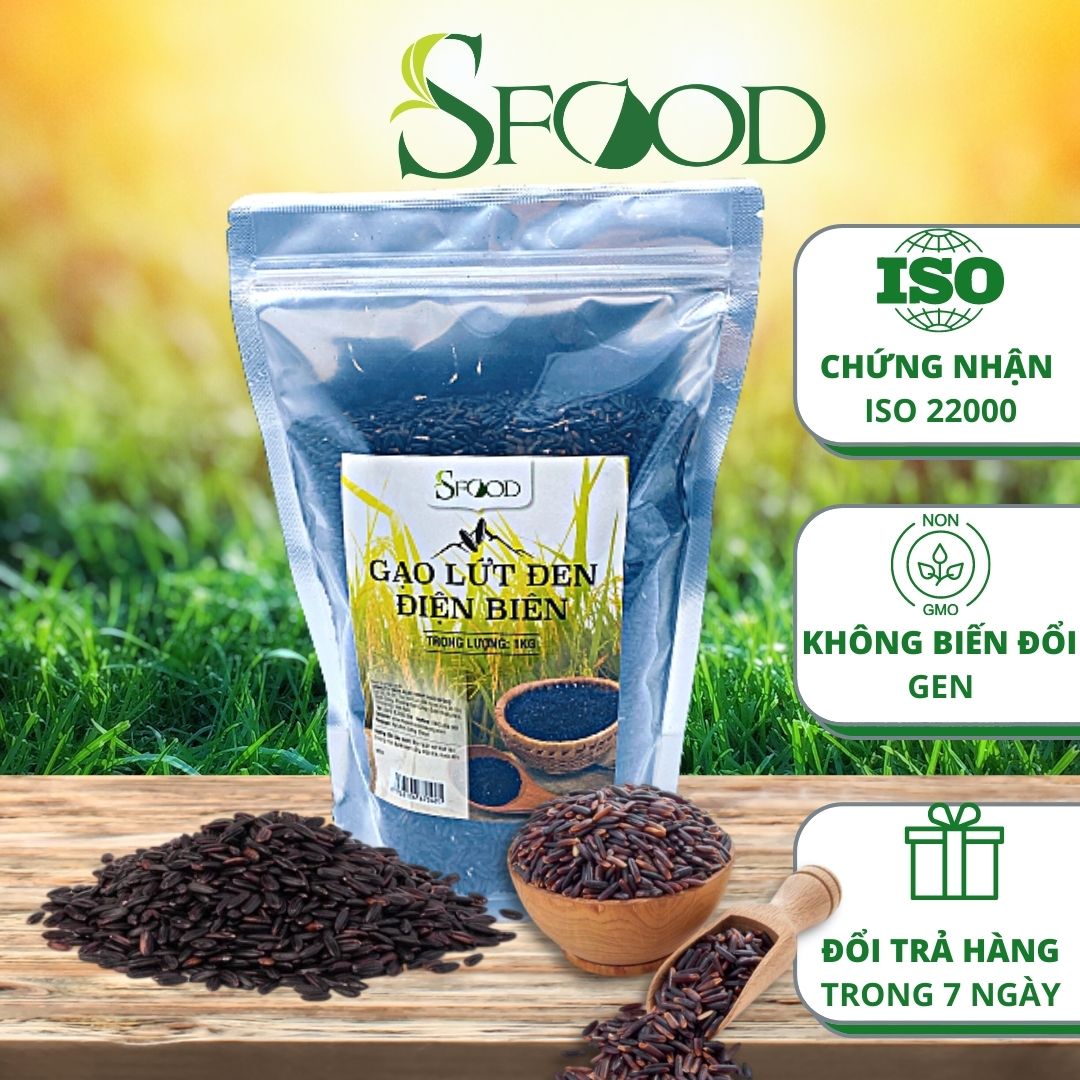 Gạo lứt dẻo điện biên sfood 1kg, gạo tẻ lứt đen, dẻo, thơm