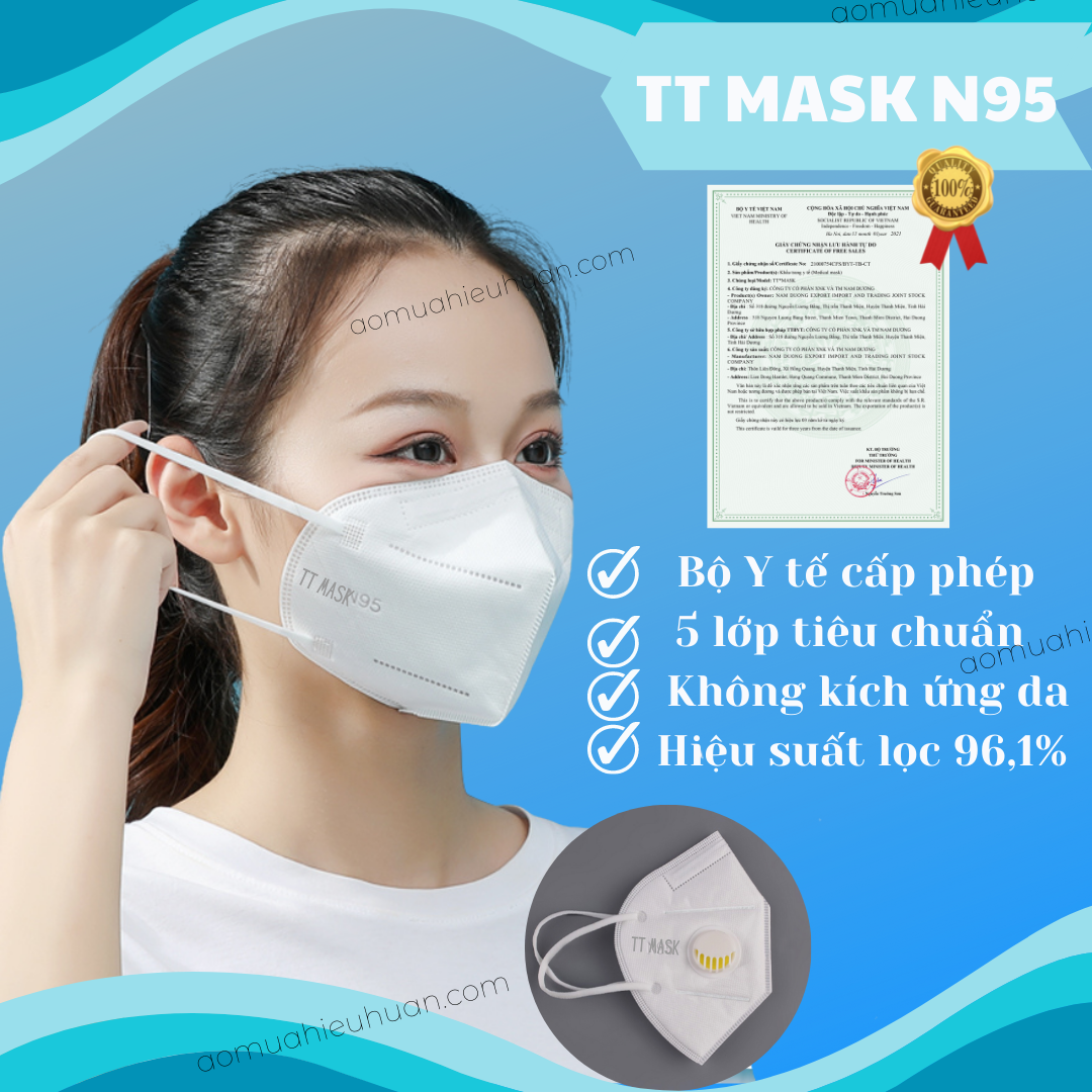 Hộp Khẩu Trang Kháng Khuẩn N95 TT Mask 5 lớp theo tiêu chuẩn bộ  Y tế, loại có van thở và loại không van.