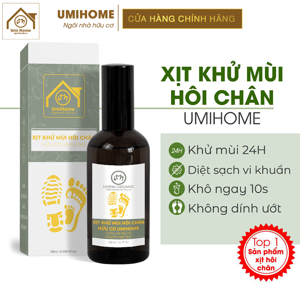 Xịt khử mùi hôi Chân hữu cơ UMIHOME (50/100ml) | Dùng ngăn ngừa mồ hôi chân loại bỏ mùi giầy và diệt vi khuẩn hiệu quả