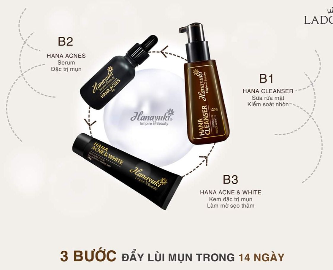 [TẶNG QUÀ + GIẢM VOUCHER 8%] [Chính hãng Hanayuki-Date 2026] Bộ 3 sp mụn Sửa rửa mặt y học và serum mụn và kem mụn Hanayuki