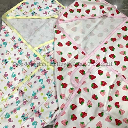 Chăn choàng chăn ủ bé sơ sinh có mũ D- 22 Khăn choàng có nón chuyên dùng cho bé sơ sinh Combo 2 cái