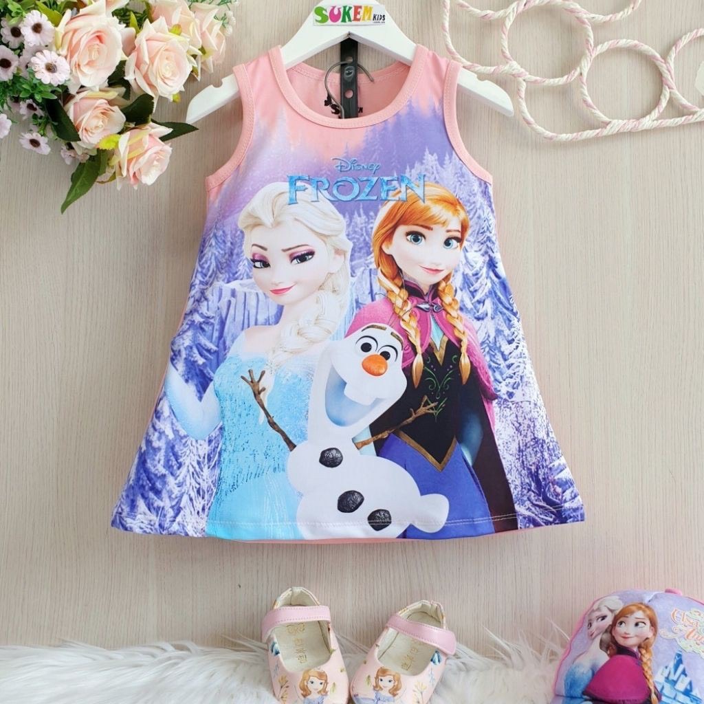 Váy đầm bé gái elsa in hình 3d thun cotton cao cấp 10-35kg _ đầm thun cotton cao cấp họa tiết elsa cho bé gái