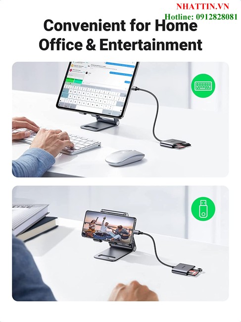 Đầu đọc thẻ SD/TF kèm OTG chuẩn USB 3.1 Type-C Ugreen 80798 vỏ nhôm cao cấp