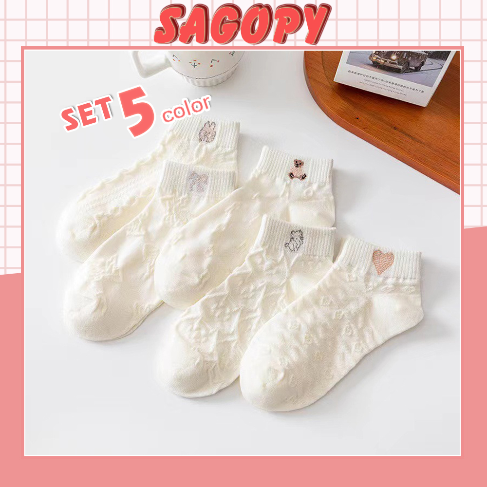 Tất nữ cổ ngắn cute hình gấu , vớ nữ cổ thấp Vintage hàn quốc giống tất chống hôi chân Sagopy TN32