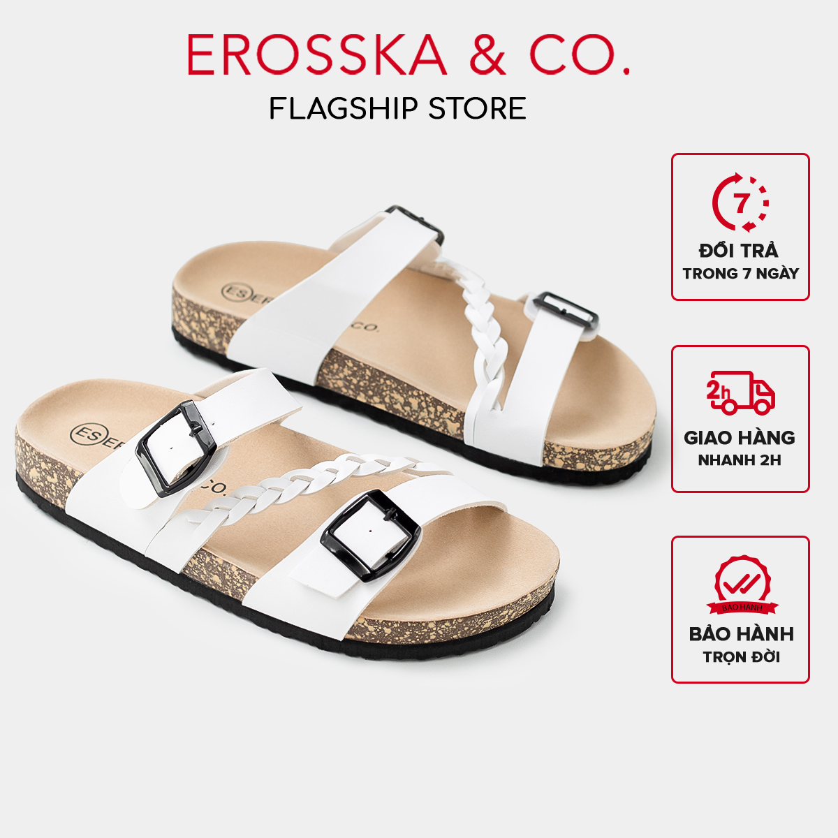 Dép Birken quai thắt bím thời trang Erosska màu trắng - DT011