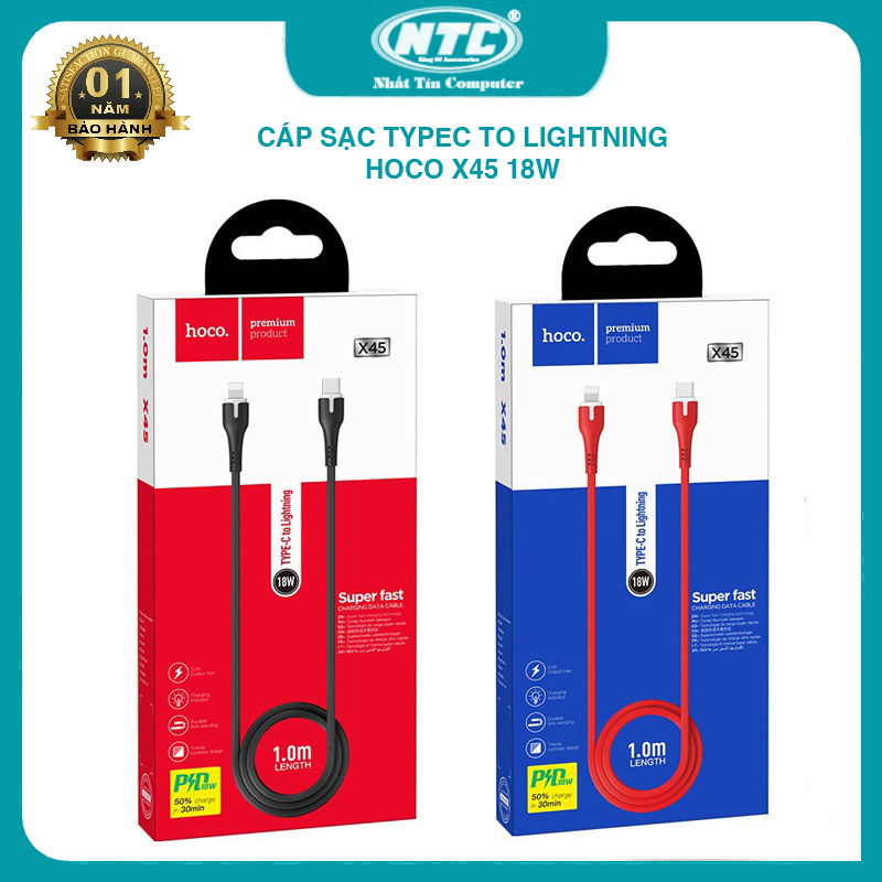 Cáp sạc và truyền dữ liệu TypeC to Lightning Hoco X45 Super fast dài 1m hỗ trợ PD 18W max 3A Hãng phân phối chính thức - Nhất Tín Computer